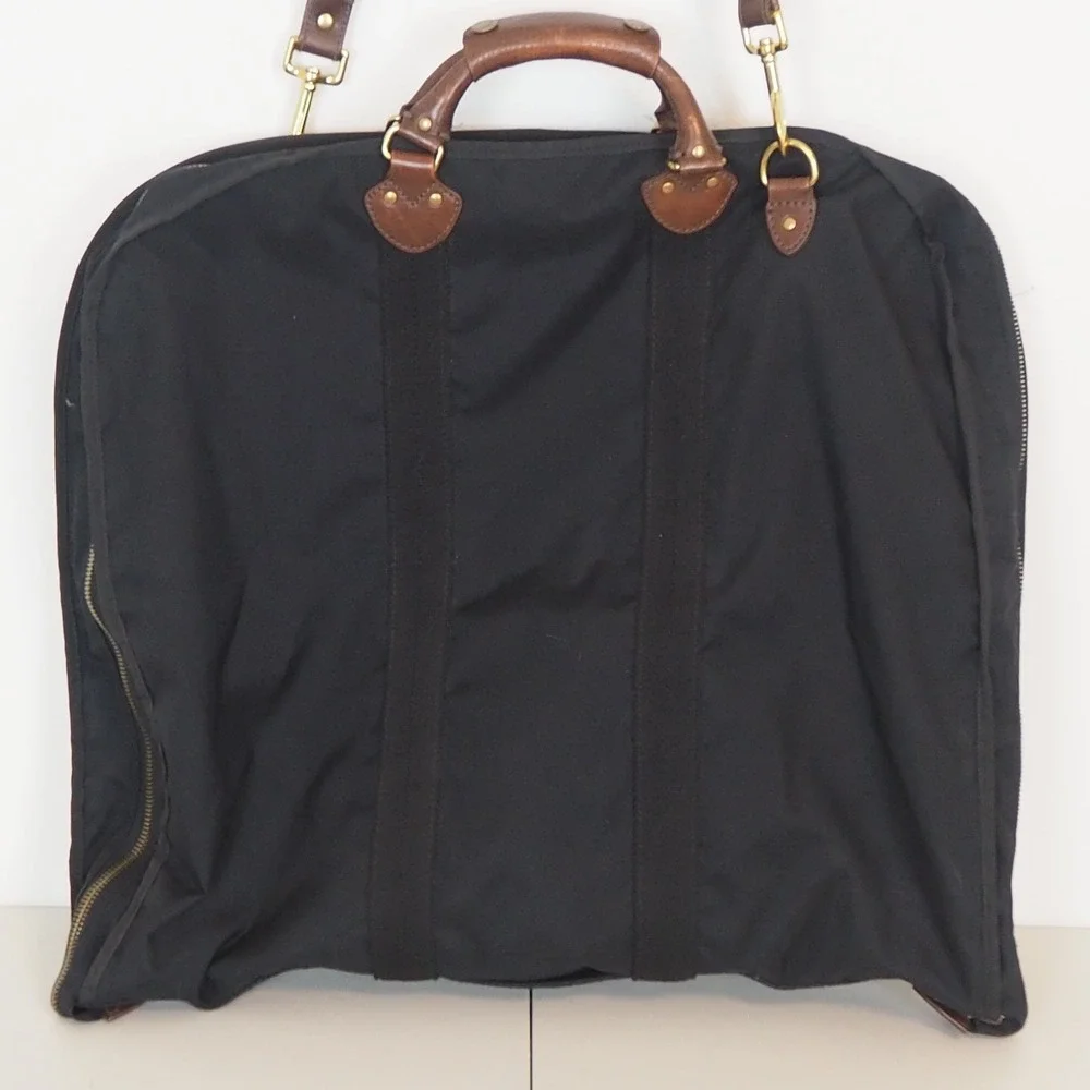 J.Crew Black Leather & Canvass Garment Bag Carry On Luggage Shoulder Strap